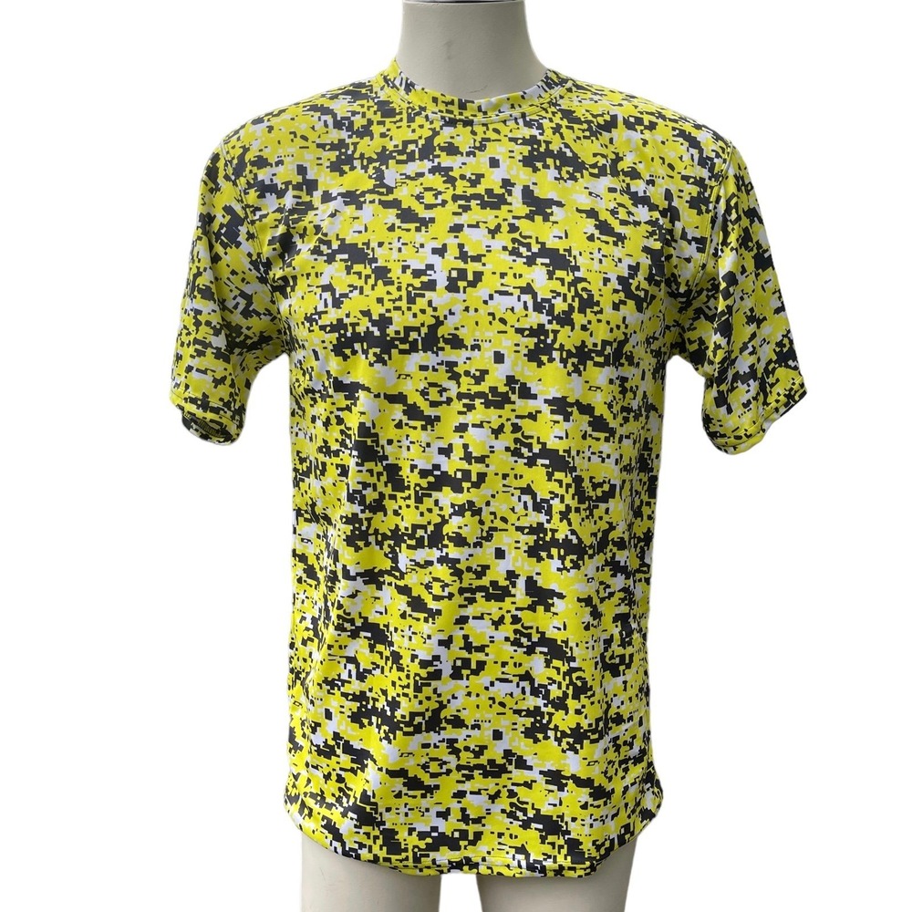 HOLLOWAY DRY EXCEL Activewear T-shirt Tee Men Medium Digital Camo‎ Yellow Grey